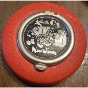 Vintage Atlantic City Souvenir Travel Pocket Ashtray Aluminum Fold out Lid, RARE